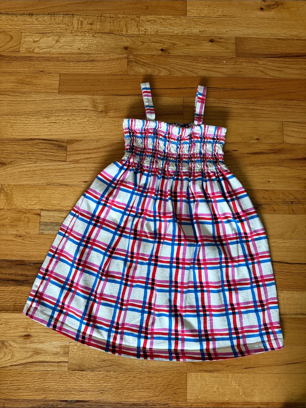 Hanna Andersson White Sundress with Pink and Blue Plaid